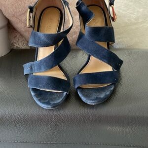 Michael Kors Blue Velvet Heels with Crisscross Straps